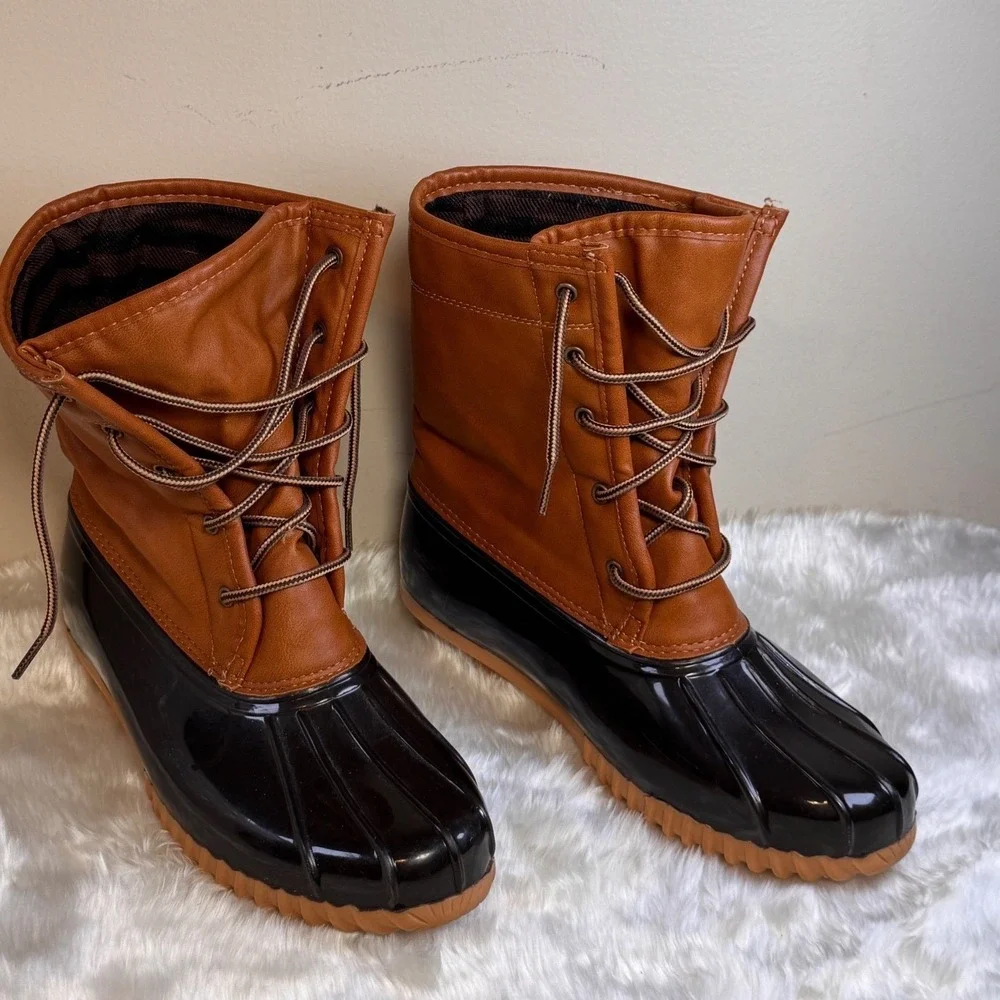 Sporto Arianna Womens Duck Boots Brown Black Lace‎ Up Faux Fur Lining Size 8.5M
